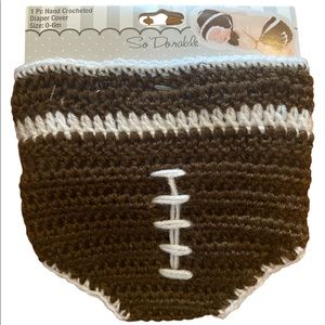 NWT 1 Piece Hand Crocheted Football Diaper Cover Size 0-6 Month